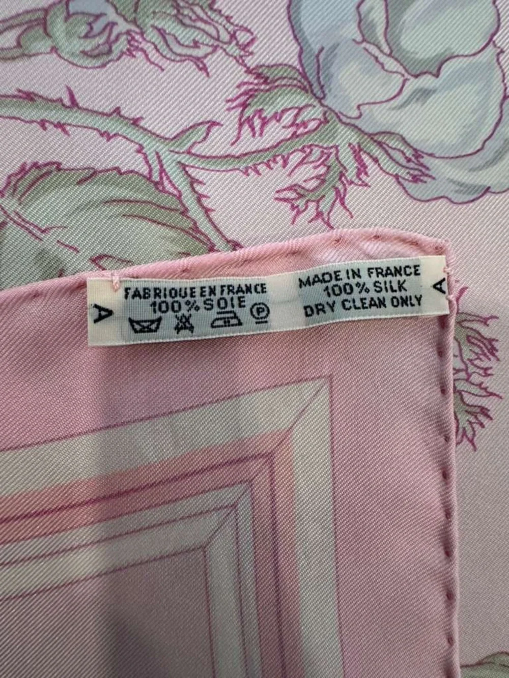 Hermes Silk Scarf Carré 90 Pink Floral Hand Rolled Made in France